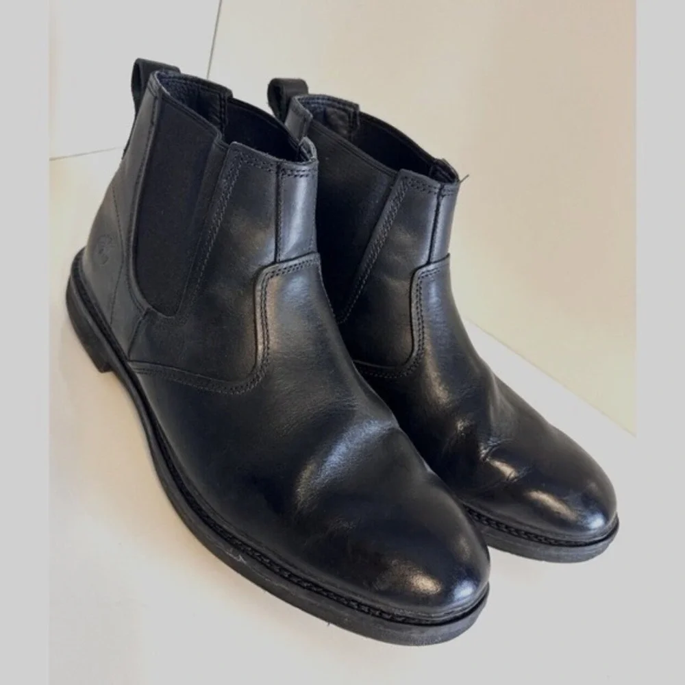 Timberland Larchmont Chelsea Boots Mens 13 Black Leather Pull‎ On Career 48-07